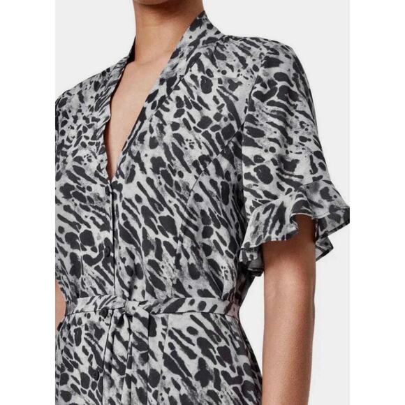 AllSaints Fay Ambient Dress Animal Print Back Tie Mini Gray Black Size Small - Picture 2 of 12